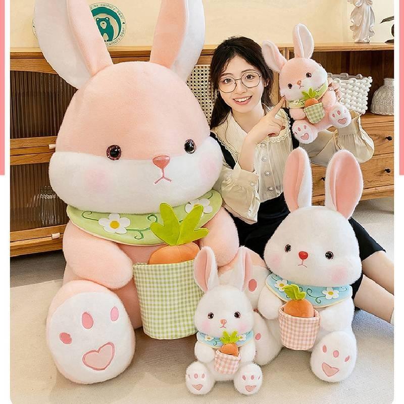 Cute White Bunny Plush Toy Soft Stuffed Animal Doll For Girls