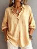 Womens Casual Loose Solid Color Long Sleeve Lapel Button Down Shirt