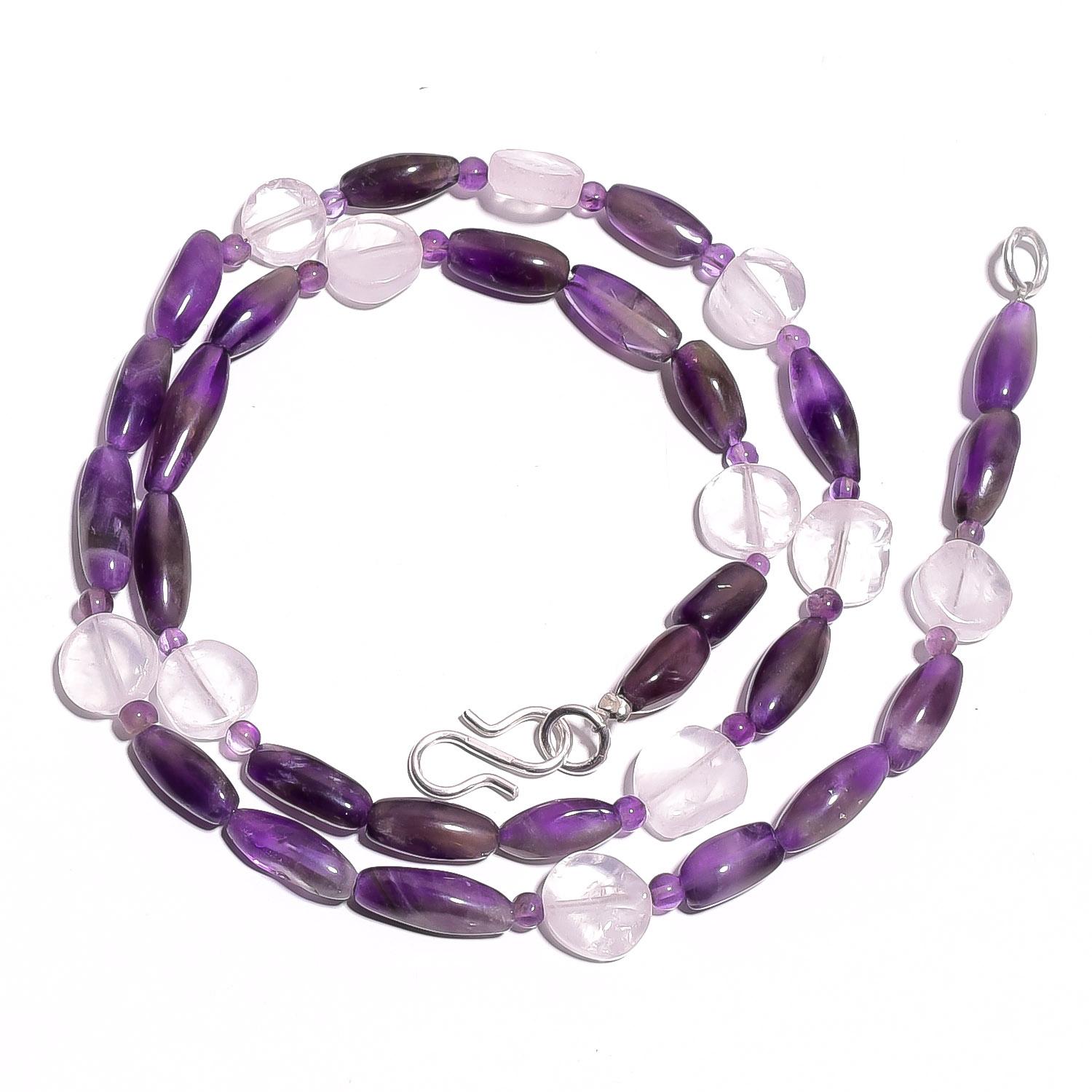 

Natural Amethyst Rose Quartz Gemstone Mix Shape Smooth Beads Necklace 17 UB4033 UB-4033