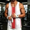 Men's Casual Outdoor Sports Tank Top Sleeveless Round Neck Vest with Vertical Stripe Print Lightweight Breathable Fabric