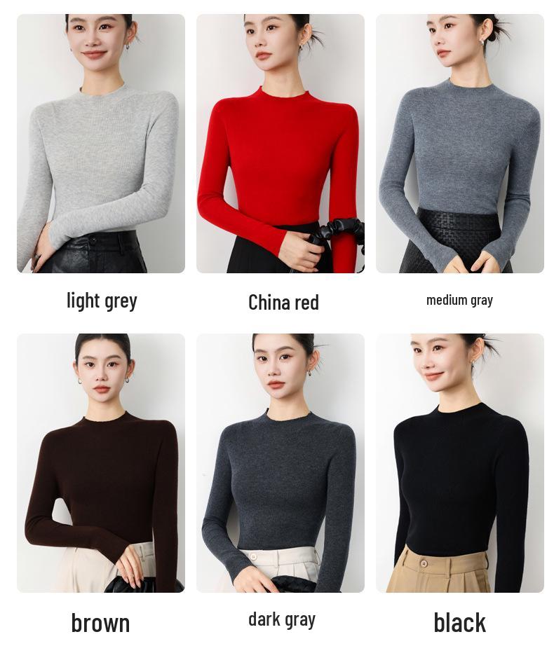 Top-Quality Seamless 100% Wool Half-High Neck Sweater, Slim Fit Knit Base Layer for Autumn & Winter.