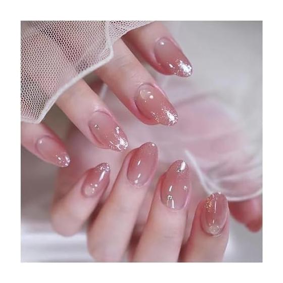 Nail Tips 24 Pieces Ballet Autumn/Winter Very Short Popular Nail Stickers False Nails Cute False Nails 3D Nails Round Tips Fashion Nails Wedding
