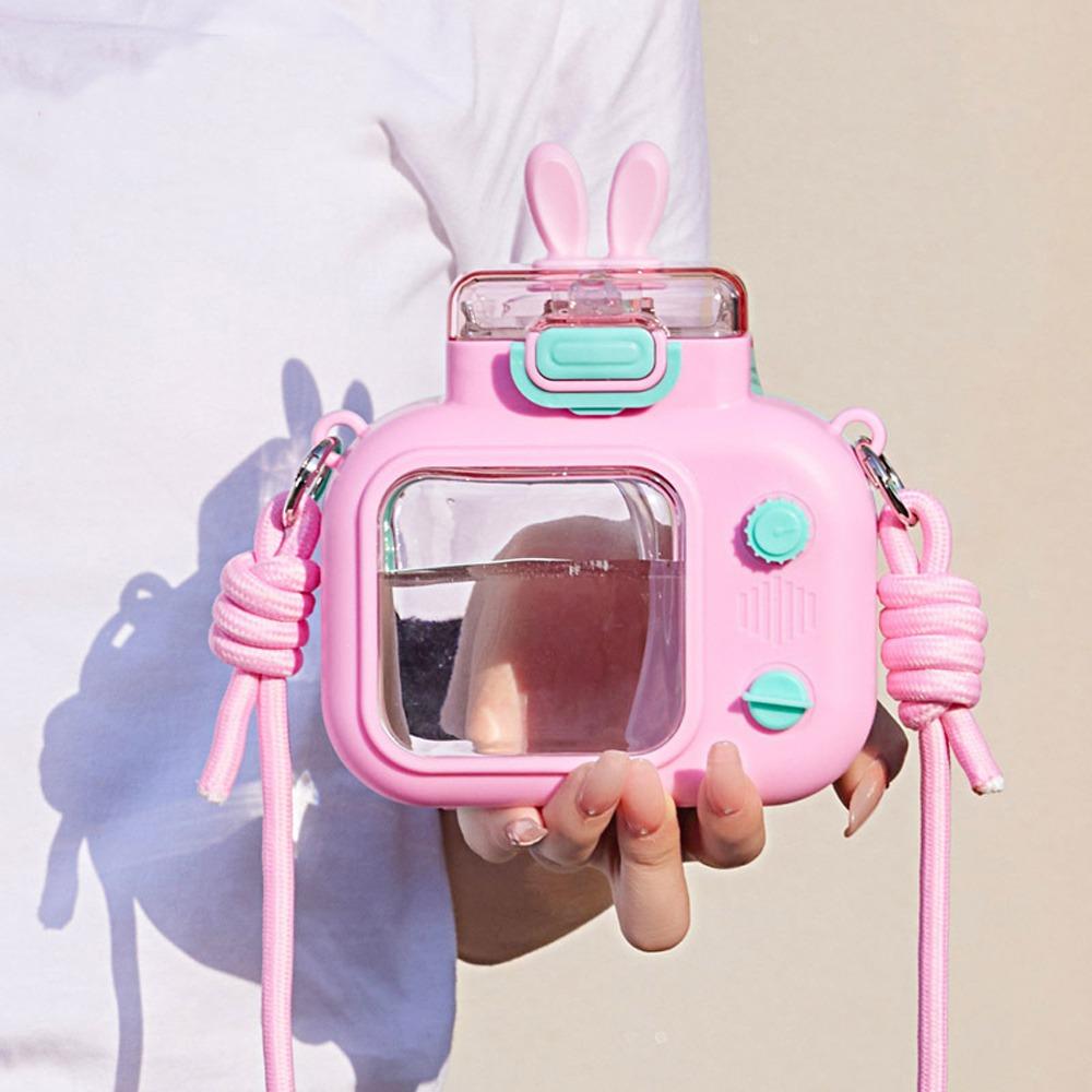 Portable Rabbit TV Water Bottle 600ml Sports Water Kettle Cartoon Straw Water Cup  Home Decor