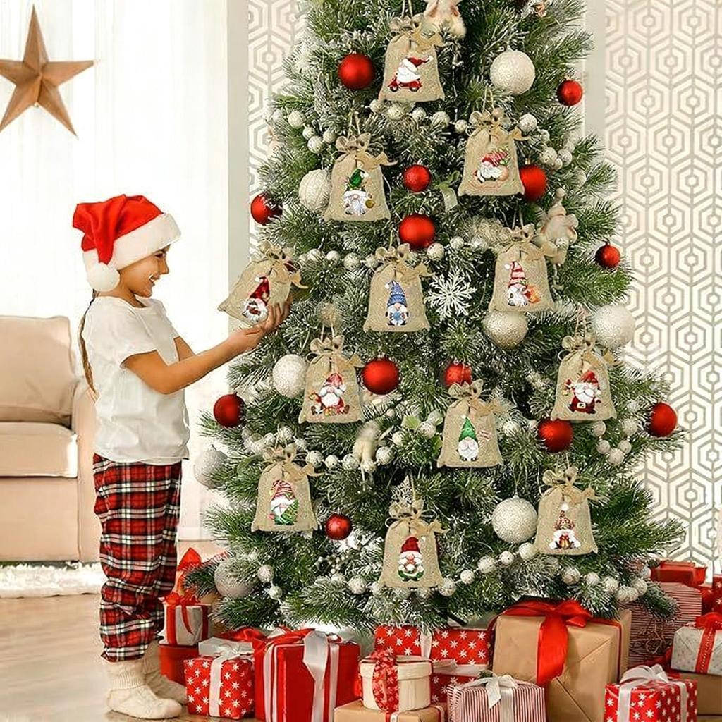 Christmas Advent Calendar Small Christmas Gift Bags Tiny Christmas Burlap Candy Bag Holiday New Year Party Favors Supplies