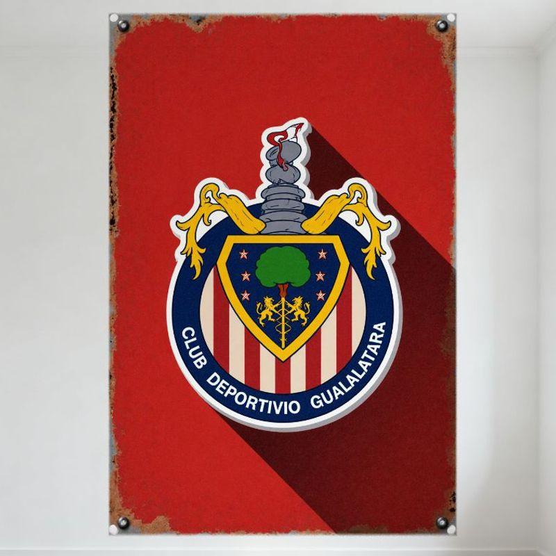 

Vintage Club Deportivo Gualalara Heraldic Metal Tin Sign Distressed Red Background Sports Team Emblem for Man Cave Home Decor 20x30cm（7.8x11.8inch）