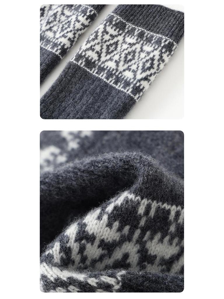 Girls' Jacquard Retro Wool Leg Warmers - Thick, Warm Mid-Calf Socks for Autumn & Winter.