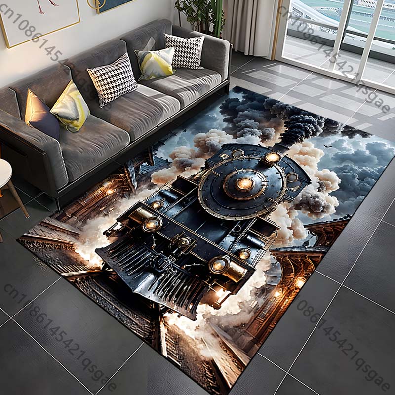 Retro Steam Train Pattern Rug Carpets for Bedroom Living Room Bathroom Mat Creative Door Mat Cloakroom Home Decor Area Rug