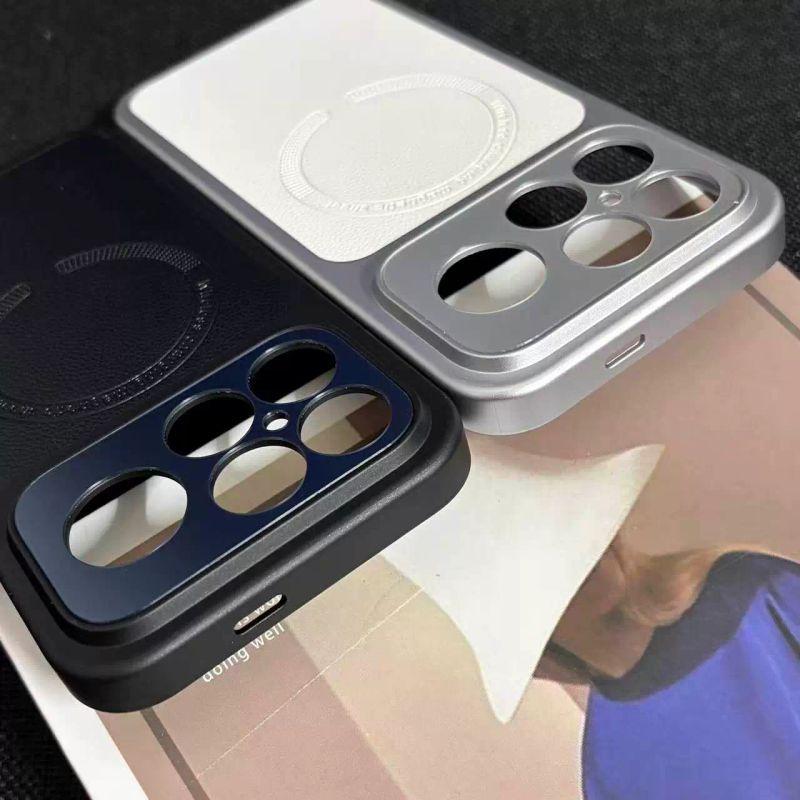 Magnetic Case For Xiaomi POCO F8 Ultra Case Matte PU Leather Pattern Electroplated PC Hard Cover Lightweight Dustproof Bumper