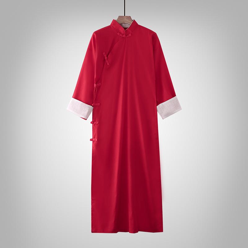 Cotton-Linen Chinese Style Men's Long Gown & Jacket for Tea Ceremony and Performance