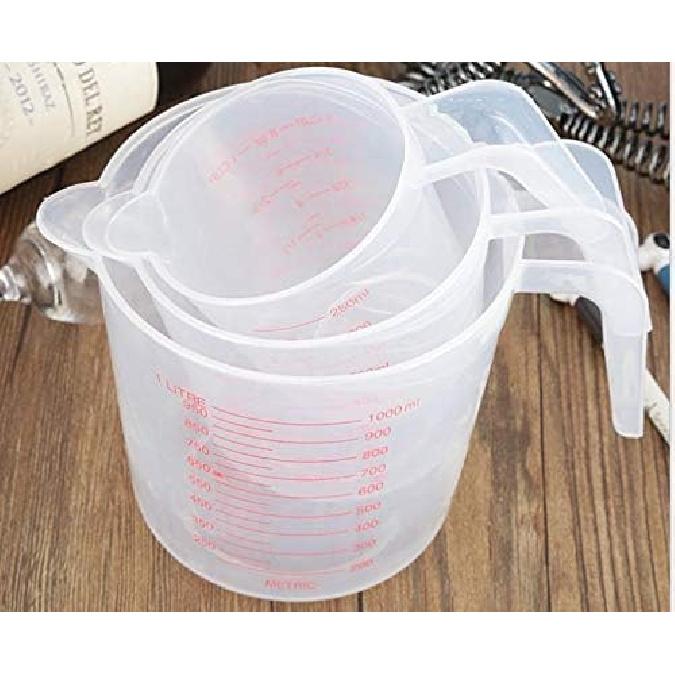 Plastic Measuring Cup Set,3Pcs BPA Free Plastic Clear Heat-resistant with Angled Grip and Spout Stackable Liquid Measuring Cup for Kitchen Use