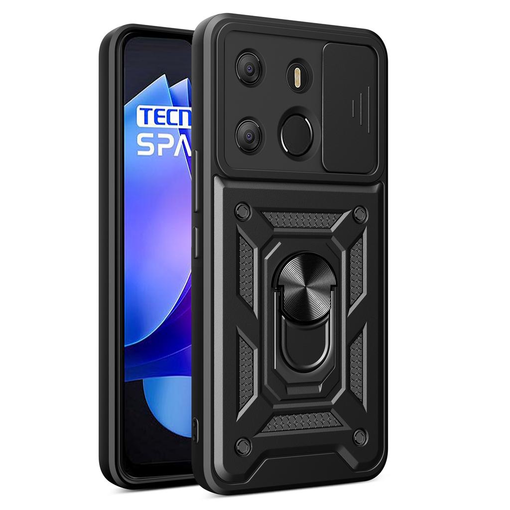For TECNO Spark Go 2023 4G/Pop 7 Pro 4G Slide Lens Protection Cover Shockproof Kickstand PC+TPU Phone Case