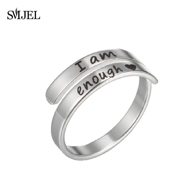Trend Ermutigen Gib Niemals Auf Gravierte Buchstaben Edelstahlringe Ich Bin Genug Ringe Verstellbar Mode Bestes Geschenk resizable white