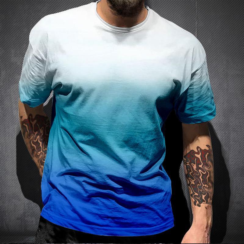 Simple Gradient T Shirts For Men Trend Summer Crew Neck Fashion 3D Printed Short Sleeve T-shirts Loose Casual Streetwear Tees