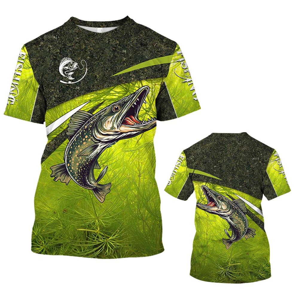 Bass Fishing Pattern 3D Print Men's Fashion Comfy Breathable T-Shirt, New Casual Round Neck Short Sleeve Tee For Spring Summer Men's Clothing