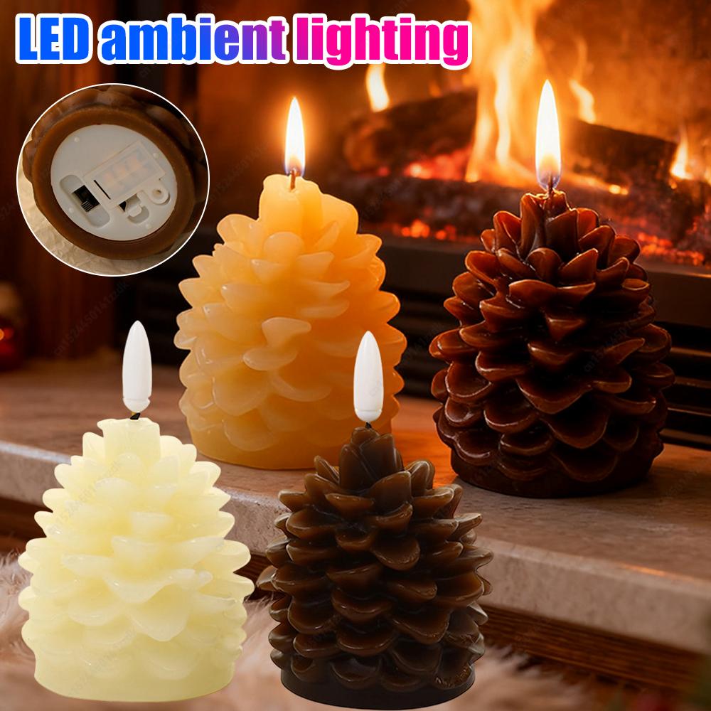 1 Stück batteriebetriebene LED-Kerze in Form eines Tannenzapfens, 3D-Tannenzapfen-Imitation, flammenlose Kerze für Weihnachtstisch- und Kamindekoration