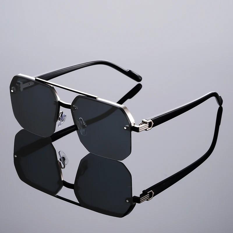 GM LUMIAS Oversized Semi-rimless Sunglasses Men Fashion Vintage Gradient Casual Shades Luxury Brand Design Outdoor Sun Glasses