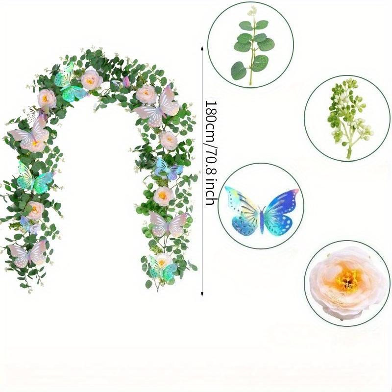 1 PC Simulation 70.8-inch (approx. 183 cm) Eucalyptus Tree Laser Butterfly Design with Multicolored Rose Vines