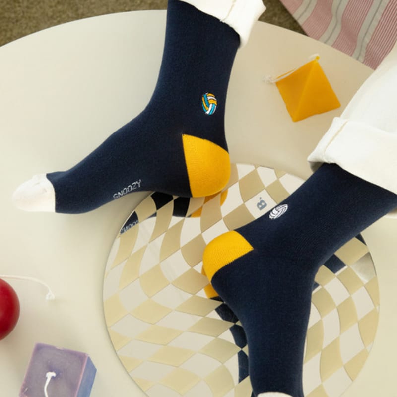 SNOOZY Volleyball Embroidered Socks (Navy Yellow)
