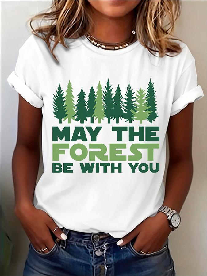 ilstile Womens May The Forest Be With You Pine Tree Print TShirt Casual Outdoor Short Sleeve Tee Casual Daily Wear Tee