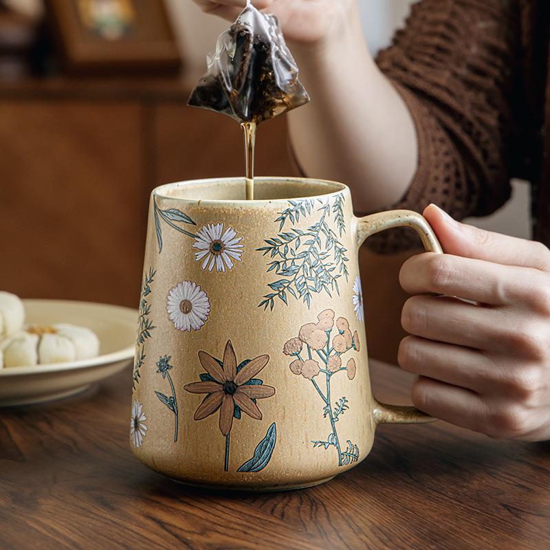 Flower Story Chinese Ancient Style Ceramic Mug Girls High Value Coffee Cup Large Capacity Water Cup Export