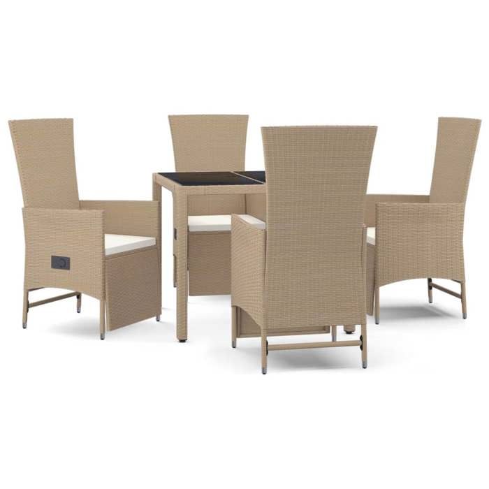 VidaXL Ensemble à manger de jardin avec coussins 5pcs Beige poly rotin, ensemble de salle à manger, ensemble de salle à 3157577