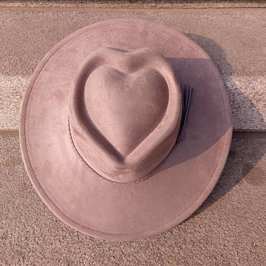 Heart Vegan Suede Hat Blank with Logo Engraving Autumn/Winter Hats for Men and Women Hat for Burning Heart Wide Brim Hat