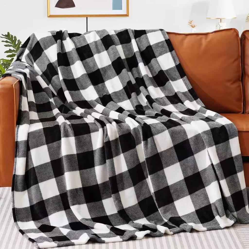 Throw Blanket Orange Black Buffalo Plaid Checked Pattern Cozy Bed Couch Blankets Halloween Holiday Party Decor Gift Blanket
