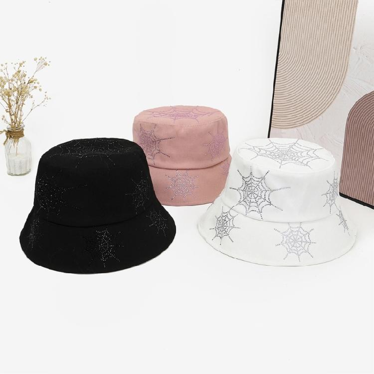 Rhinestones Spiders Web Patterned Fisherman Hat Protective Lightweight Polyester Wide Bill Hat for Women