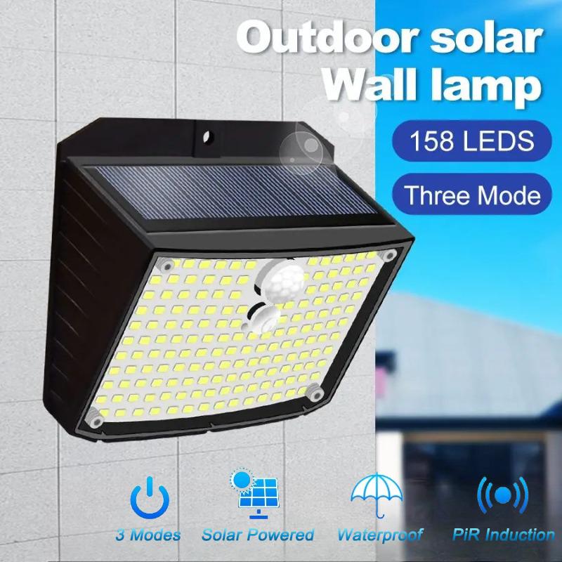 158 LED Solar Wall Lights Outdoor Ecurity Light Motion Sensor Waterproof 3 Modes Courtyard Wall Lamp Garden Decor Garage Lamp