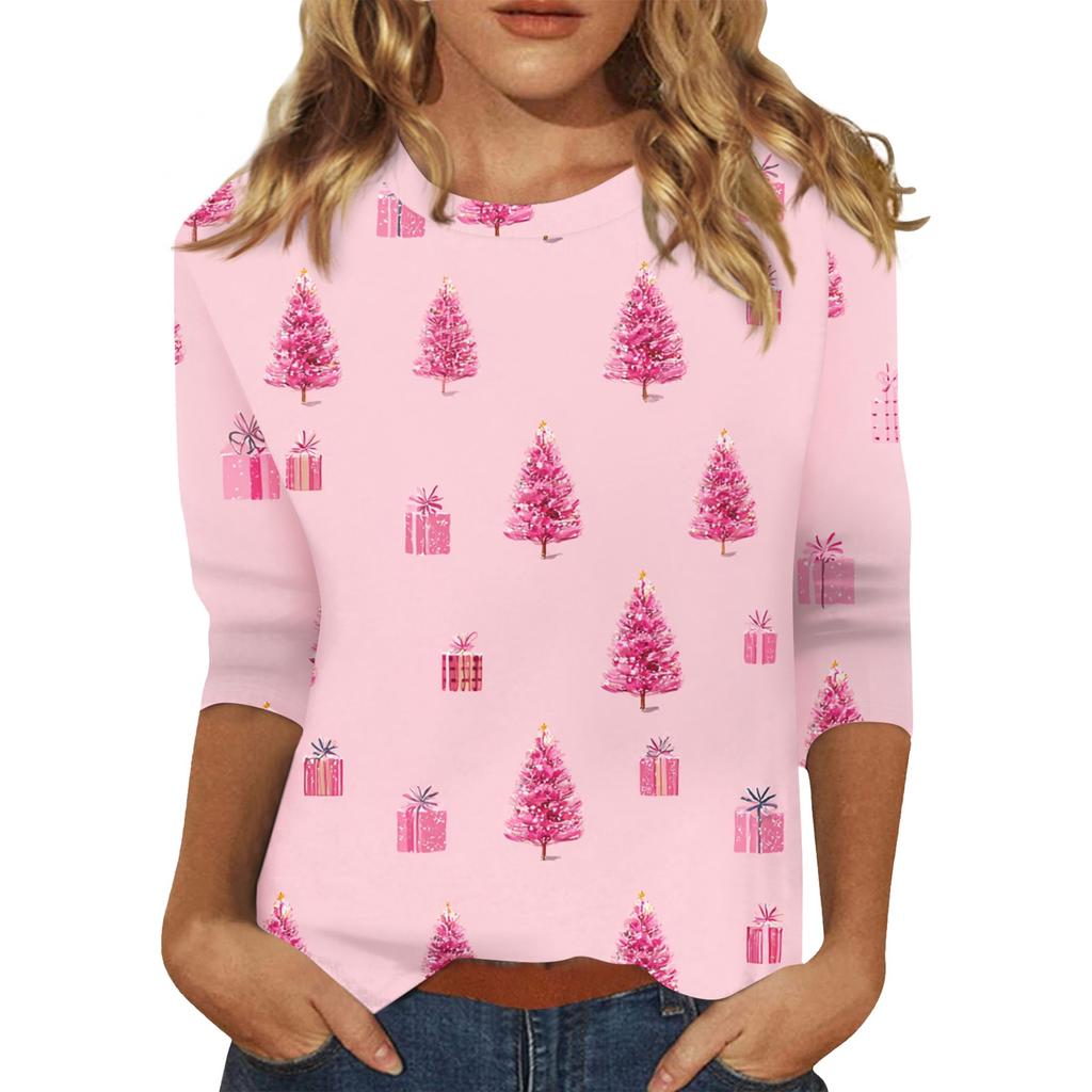 Dámský vánoční potisk s 3/4 rukávem do O-neck