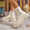 Black Pu Leather Motorcycle Boots Women  Fashion Lace Up Platform Ankle Boots Woman Plus Size 42 Zipper Gothic Shoes Female