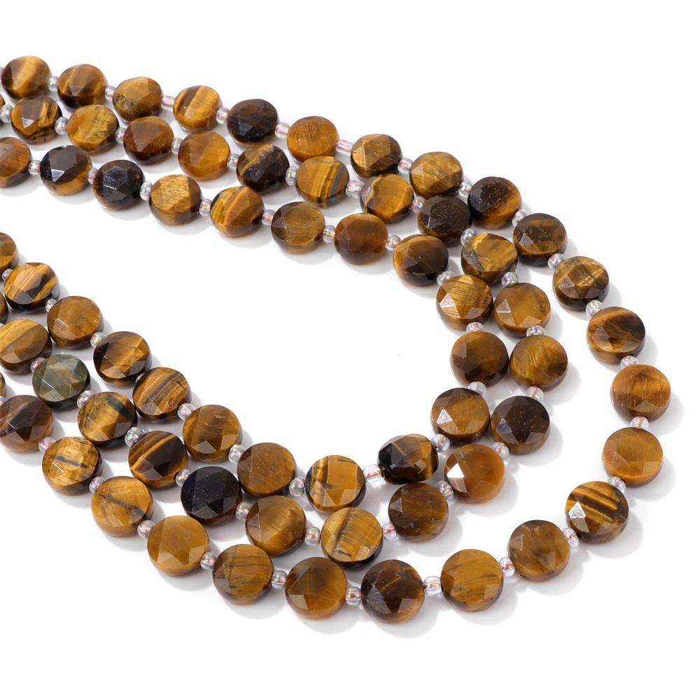10MM Yellow Natural Tiger Eye Stone Beads Faceted Coin Shape Flat Spacer Round Gem Beads For Jewelry Making Wholesale About 15pcs