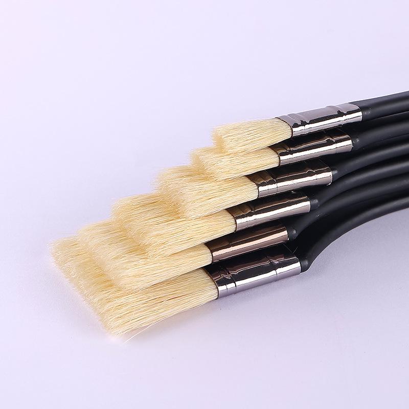 Flat-head Bristle Wood Handle Brush Set for Watercolor and Oil Painting, Handmade with Wall Painting Capability.