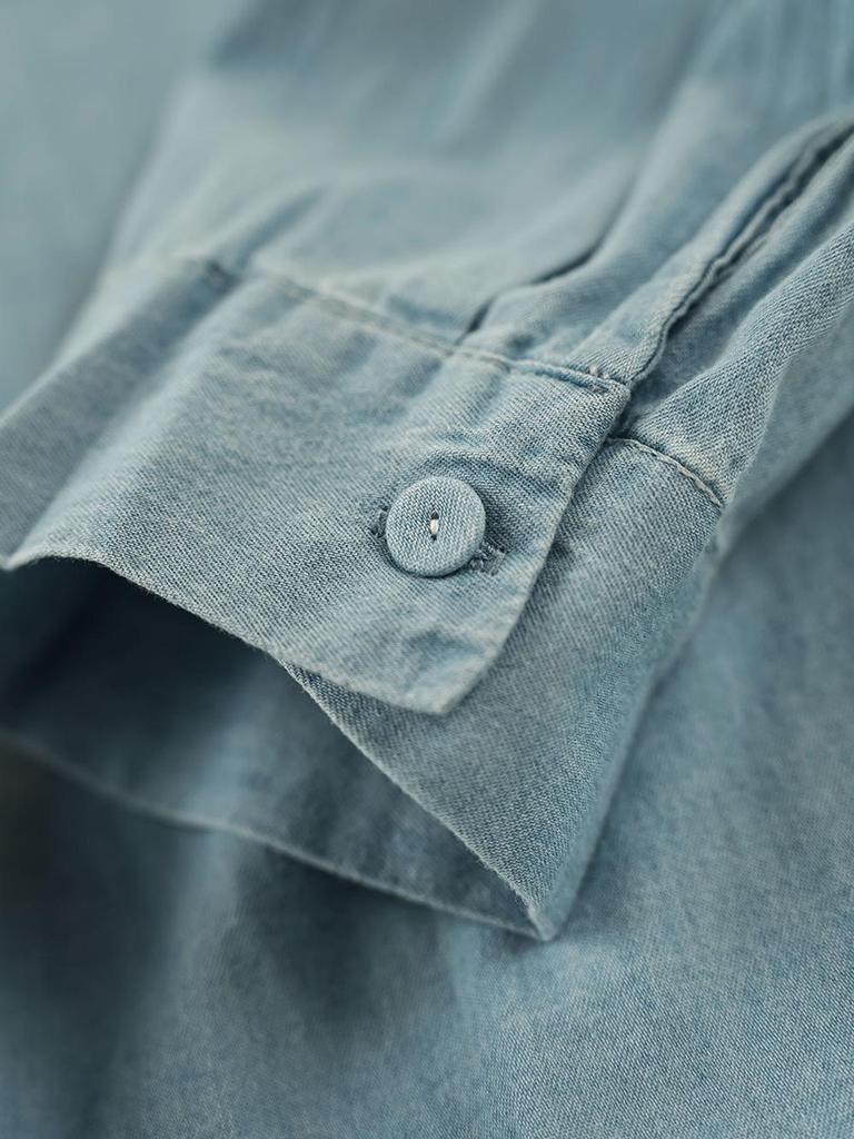 Women's Retro Cartoon Embroidered Cotton Denim Shirt - Long Sleeve, Casual Top for Spring/Autumn 2025