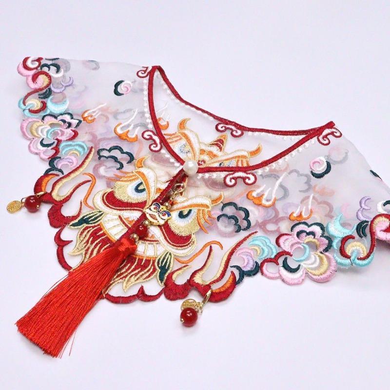 Cat Hanfu accessories - cloud collar, lion head embroidery, pet clothing with ancient style accessories, dog bib, pendant, neckwear