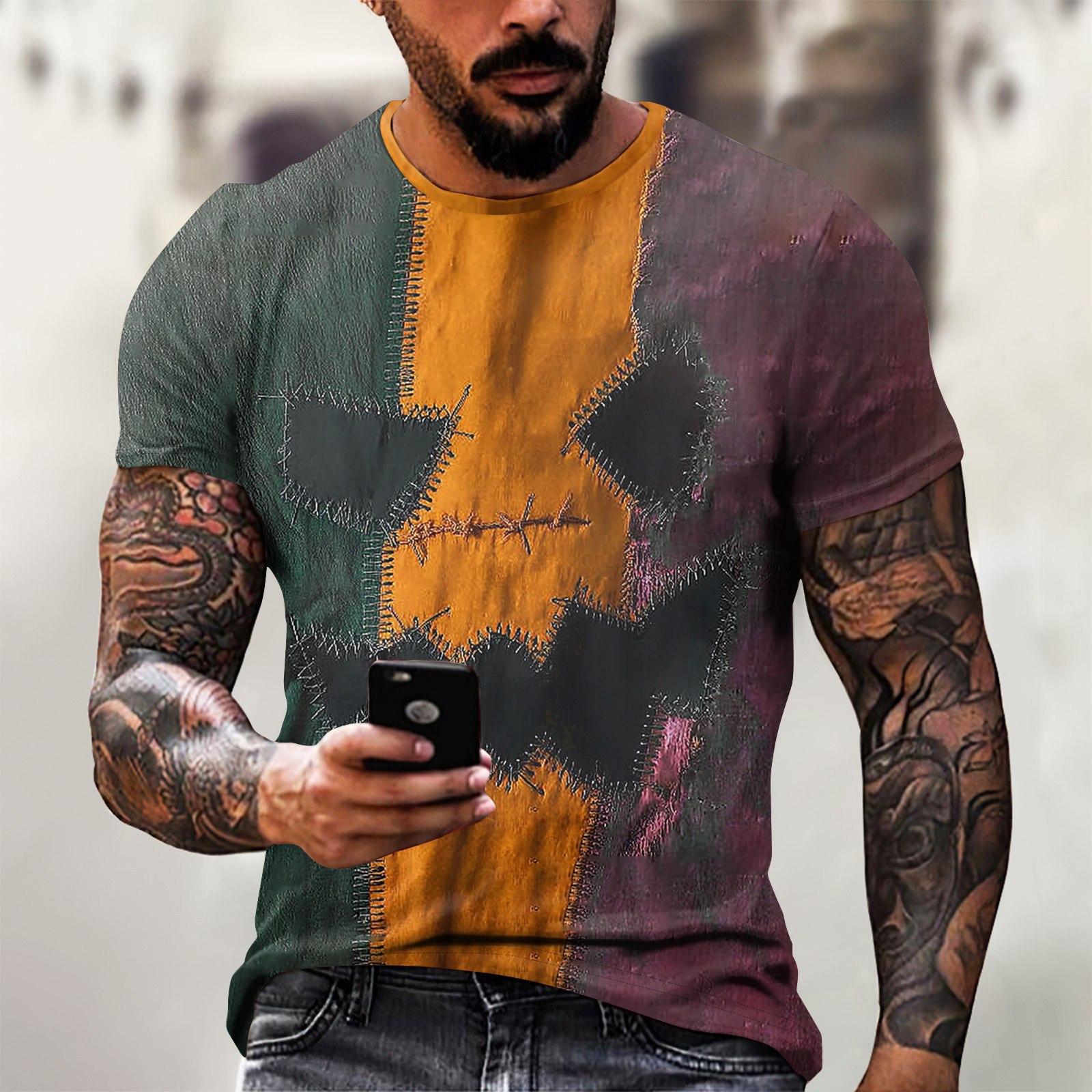 

Футболка на Хэллоуин, мужская, повседневная, с круглым вырезом, с рисунком брызг крови, топы с коротким рукавом и кровавым принтом ужасов L