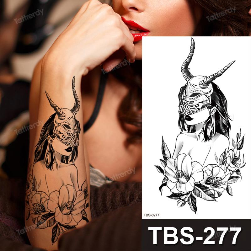 sketch flowers black temporary tattoo stickers waterproof thigh arm body tattoo sleeve anime snake fox lion dark designs women