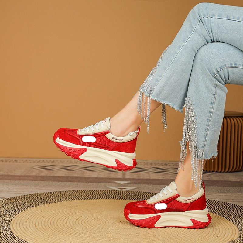 Leather dad shoes shoes women's summer new thick-soled inner height increase mesh breathable thin casual sports shoes women