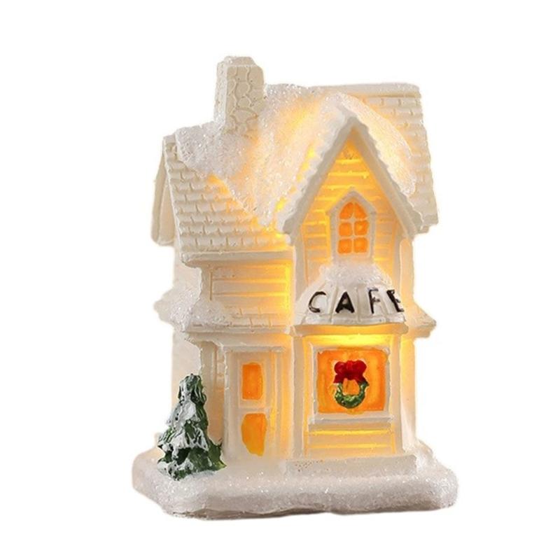Miniature Glowing Christmas Cottages Houses Handcrafted Resin Decoration Ideal For Desktop Ornament