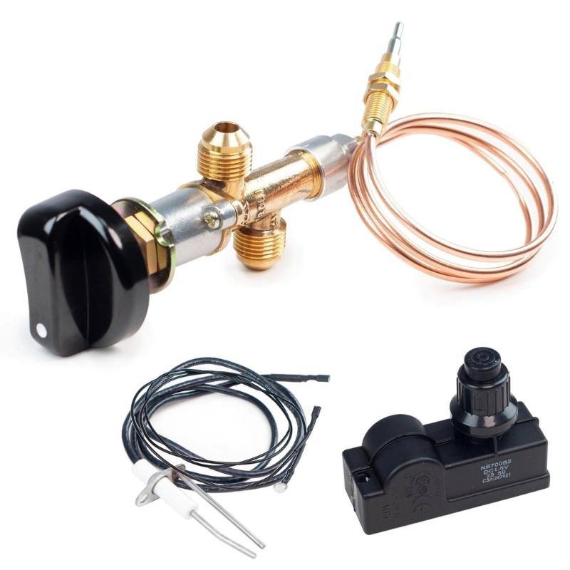 Heavy Duty Brass Fire Pit Control Valves Set with Push Button Igniter Quick Attach Replacement Knob for Outdoor Grill