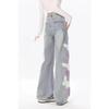 Women Jeans with Heart Vintage Y2k 90s Aesthetic Baggy Denim Trouser 2000s Harajuku Kawaii Wide Cowboy Pants Trashy Clothes 2024
