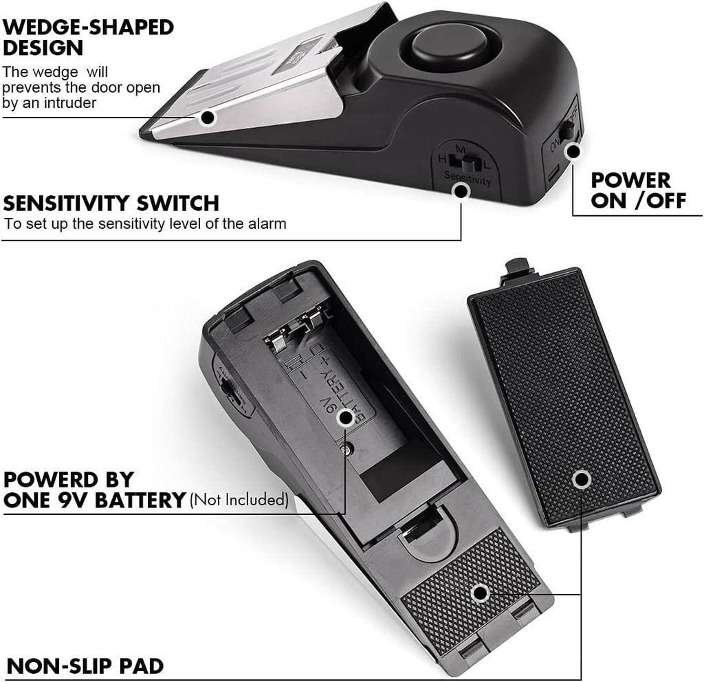 Door Stop Alarm, Door Stopper Security for Home Travel Apartment with 120DB Siren Portable Safety Tool