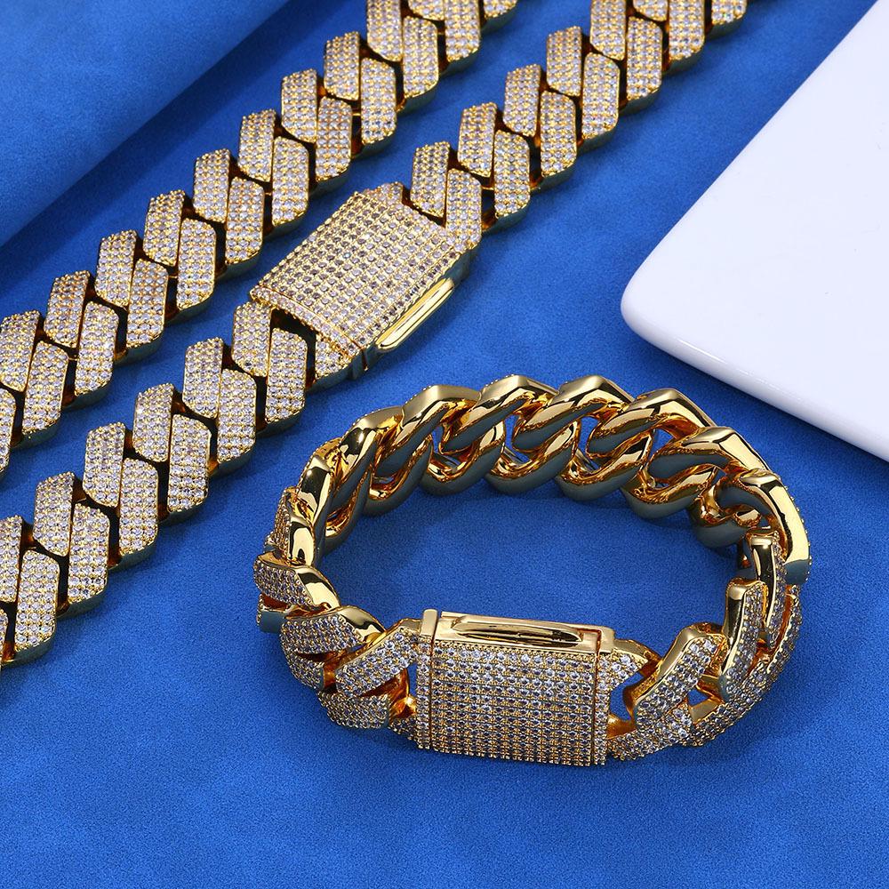 Men s Trendy 20mm Cuban Chain Bracelet & Necklace with Zircon Clasp, Hip Hop Style Bracelet 7 inch золотой