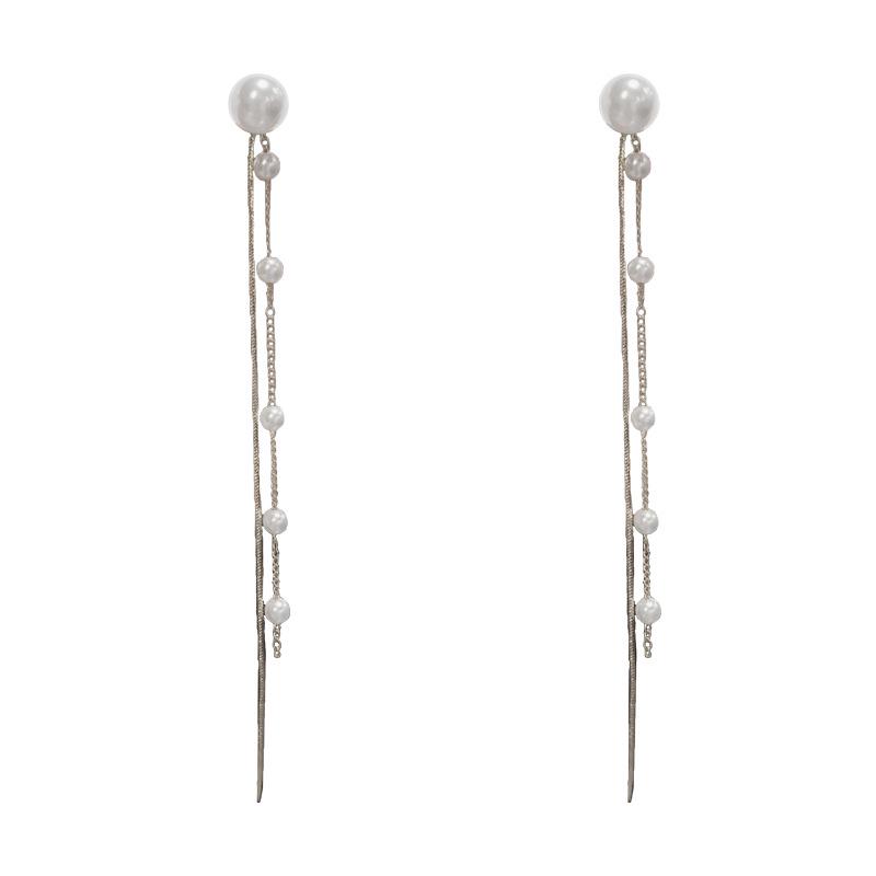 Korean Style Versatile Pearl Tassel Earrings - Slimming Effect, Chic & Sweet Design