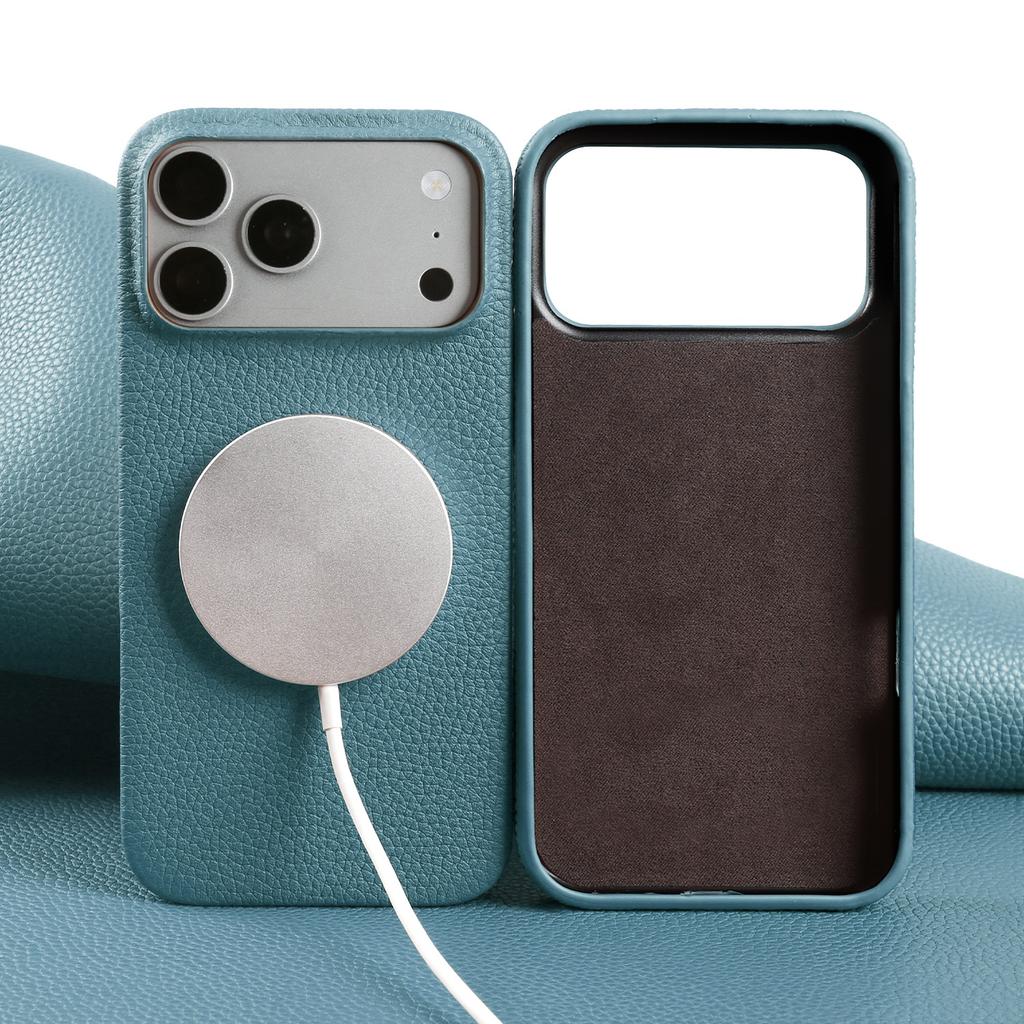 Litchi Genuine Leather Case for IPhone 17 Pro Max 18Pro 16 15 14 13 12 for Magsafe Luxury Genuine Leather Handmade Phone Cover