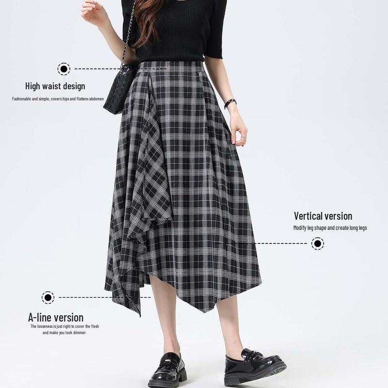 Irregular Textured Plaid A-line Skirt