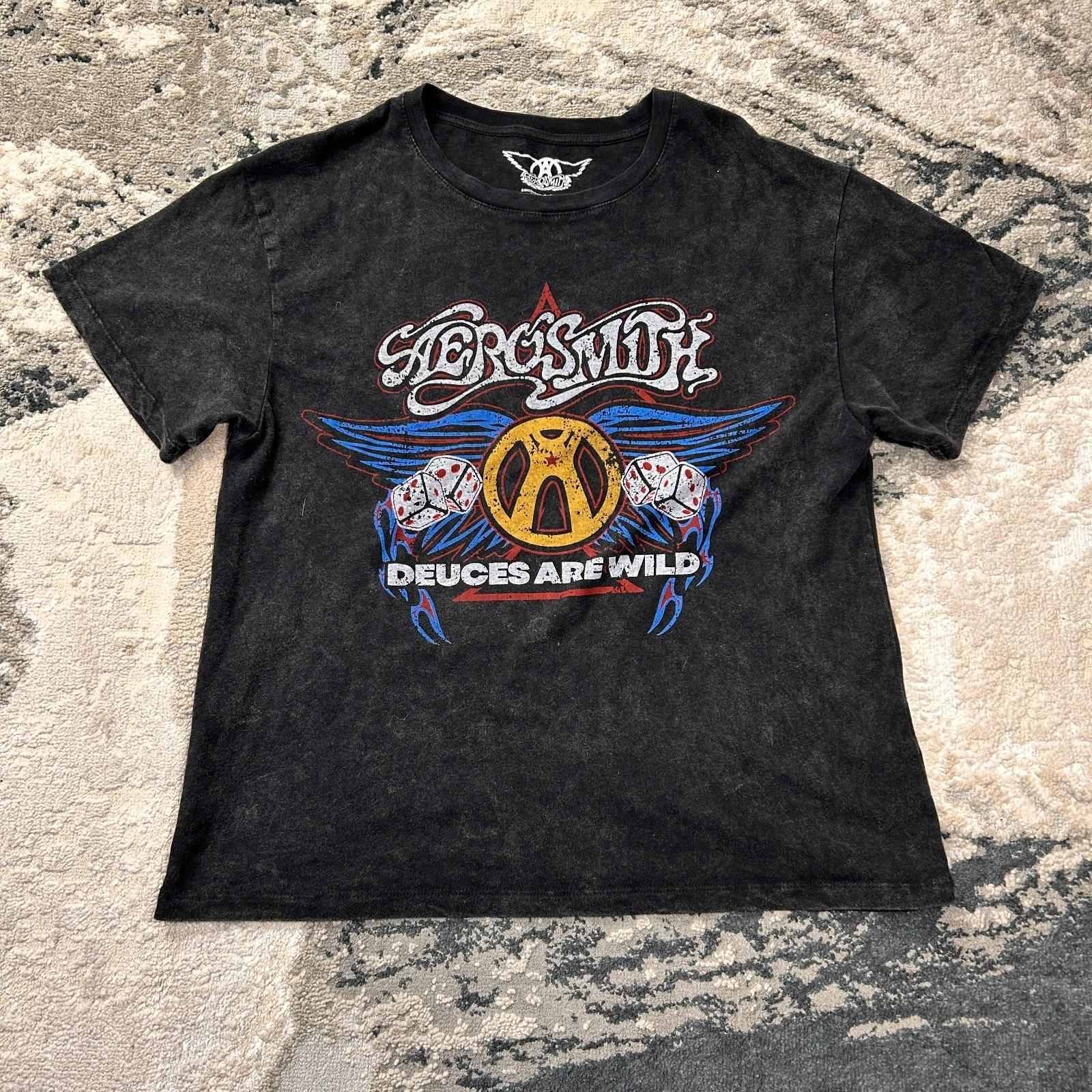 Aerosmith Deuces are Wild T Shirt Men Small Black Graphic Y2K Band Acid Wash 3XL