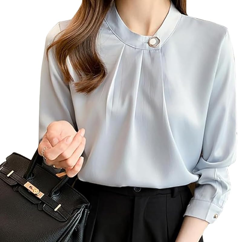 

[H.U.A] blouse ladies tops pullover chiffon shirt long sleeve V-neck Cute Stylish date large size Elegant spring summer autumn GY XL