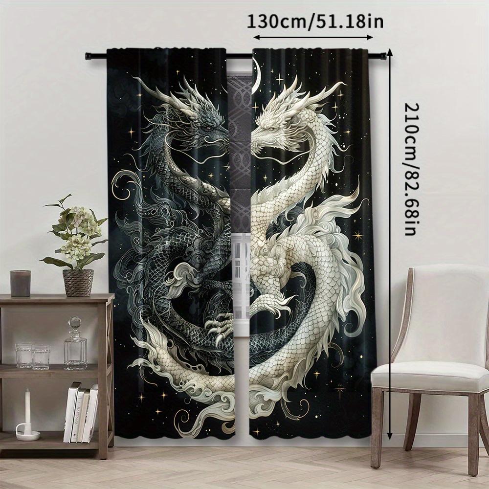 Set Of 2 Tai Chi Dragon Print Curtain Home Decor Window Bedroom Office Kitchen Living Room Study Curtains Made Polyester Treatment