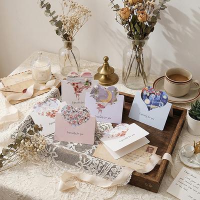 5 Pieces of Oil Painting, Three-dimensional Love, Creative Gift Cards, Artistic and Envelope Hand Drawn Greeting Cards
